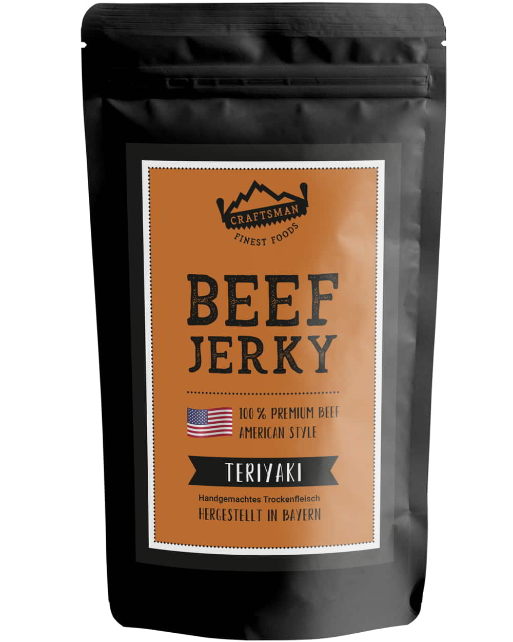 Beef Jerky Teriyaki, Süß und würzig, Klassisches Trockenfleisch, American Line, Dörrfleisch aus Deutschland, Rindfleisch aus Hausschlachtung