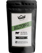 Biltong, Trockenfleisch aus Namibia, Südafrika Beef Jerky, ohne Zucker, mit Pfeffer, würzig, 100% natürlich