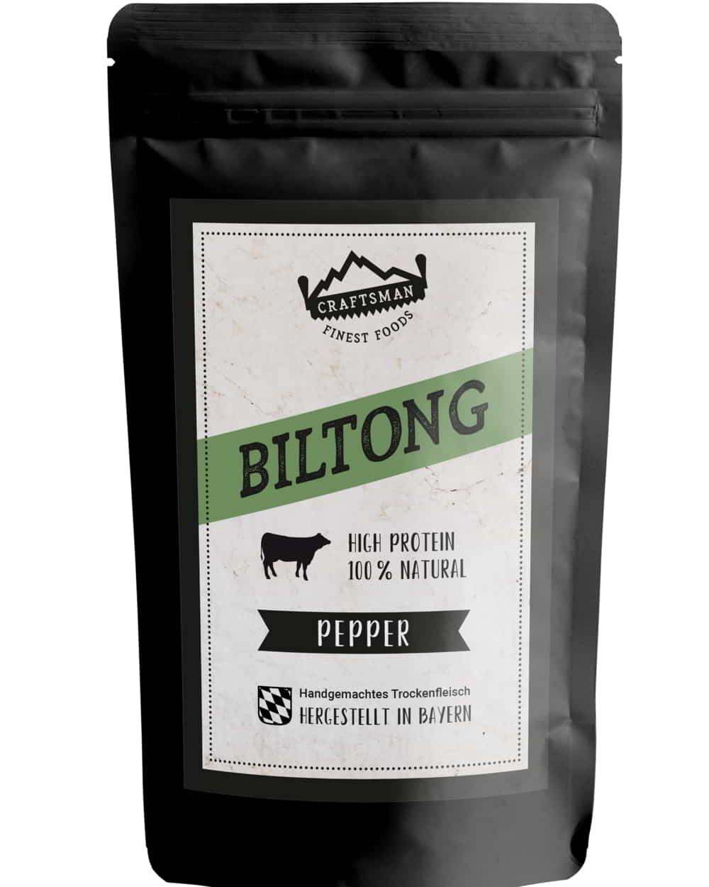 Biltong, Trockenfleisch aus Namibia, Südafrika Beef Jerky, ohne Zucker, mit Pfeffer, würzig, 100% natürlich