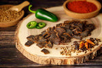 Chili Trockenfleisch, Rindfleisch getrocknet, natürlich, scharf, ohne Zucker, Biltong aus Namibia, Dörrfleisch