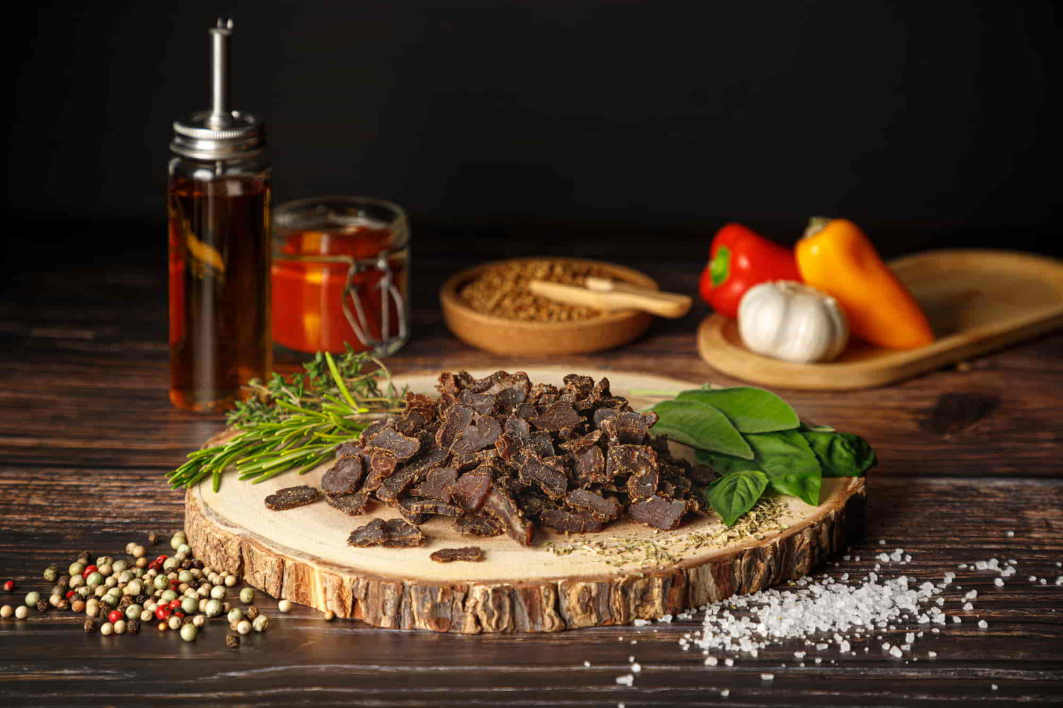 Kräuter Trockenfleisch, Rindfleisch getrocknet, natürlich, mild, ohne Zucker, Biltong aus Namibia, Dörrfleisch