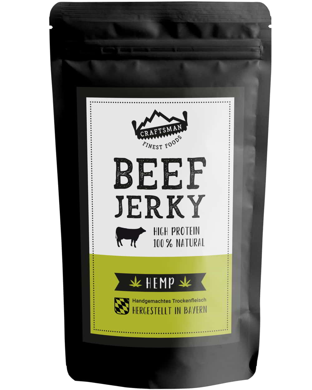 Trockenfleisch Hemp, Beef Jerky mit natürlichen Hanfsamen, Dörrfleisch ohne Zucker, keine Konservierungsstoffe, High Protein Snack, Hergestellt in Bayern Deutschland