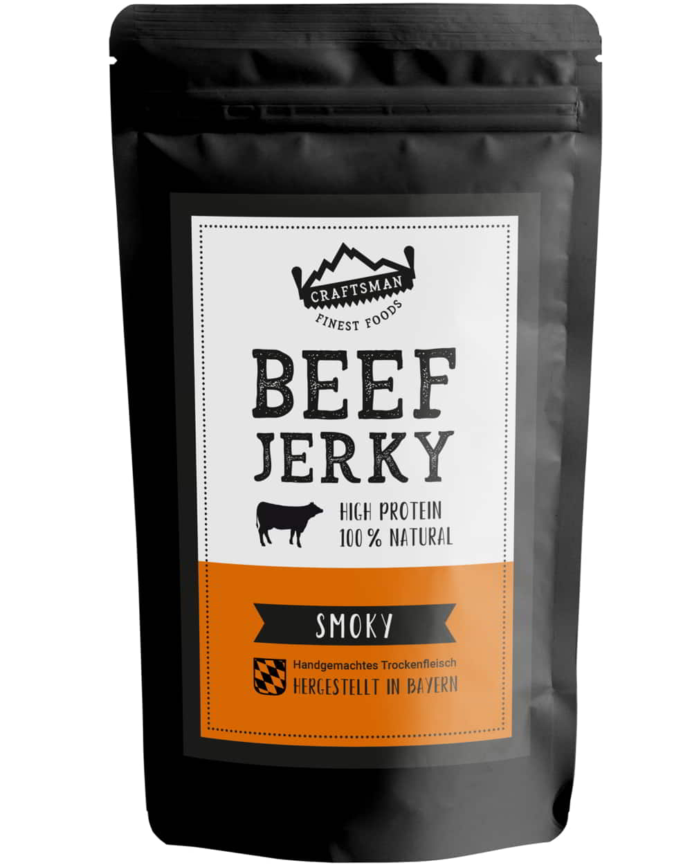 Trockenfleisch Smoky, rauchig, Protein-Snack, 100% natürlich, Hergestellt in Bayern, Beef Jerky ohne Zucker und Konservierungsstoffe von Craftsman Foods