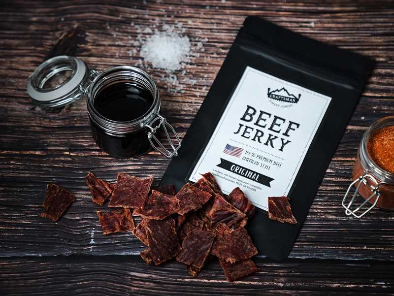 Beef Jerky bestellen, Jerkey Beef Original, Trockenfleisch aus Deutschland Bayern, Beef Jerky online Shop, Craftsman Finest Foods, American Beef Jerky