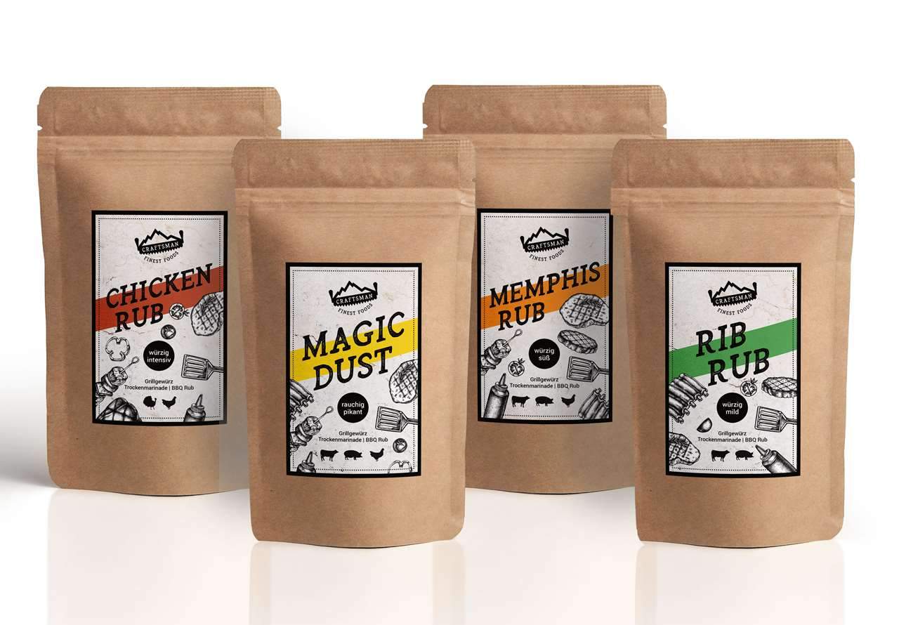 Craftsman Foods, BBQ Rub kaufen, BBQ Rubs, Trockenmarinade, Grillgewürz, Barbecue Gewürz, Gewürze zum Grillen, Rub 100 % natürlich, natürliche Grillgewürze, natürliche Gewürze zum Grillen, BBQ Rub Probierpack, BBQ Rub Set, BBQ Rub Mix, Barbecue Gewürz Set, BBQ Rubs kaufen, BBQ Rub Magic Dust, BBQ Rub, Chicken Rub, BBQ Rub Memphis Rub, BBQ Rub Rib Rub, 